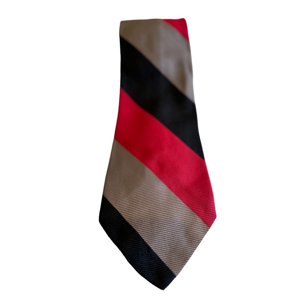Vintage 70s Wide Trevira Polyester Tie Diagonal Stripe Black Gray Red